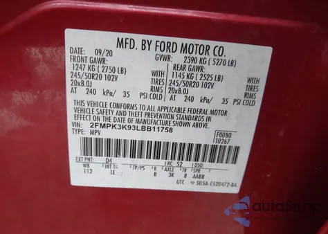 2020 Ford Edge Titanium из США, поврежденный, VIN 2FMPK3K93LBB11758